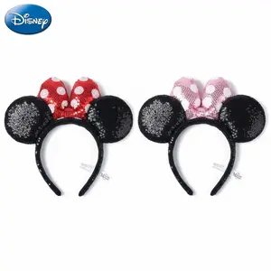 2PCS Disney Mickey Light-emitting Hairband Official Licensed Cute Cartoon Mouse Ears Headband Hoop Polyester Fiber Theme Park Costume Party Birthday Gift Minnie Dress-up