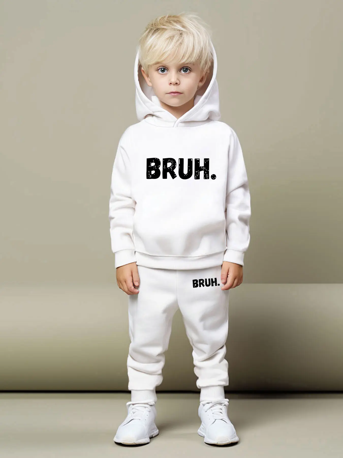 Boys Fashion Fall Winter Hooded Knit Set, Casual Fitted Long Sleeve Top, Cute Printed Pullover, Outdoor Essential, All Seasons, Random Print Set