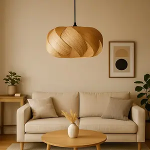 DIY Spiral Petal Wooden Pendant Light Shade, Handmade Natural Oak Twist Design, Bohemian Nordic Home Decor, Fits E26/e27 Bulbs