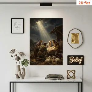 Self-Adhesive PVC Religious Art Sticker, Classical Oil Painting Style Nativity Scene Wall Decal, Removable 40x60cm Christmas Decoration
