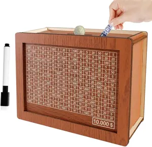 $10,000 Savings Challenge Wood Box - Large Money Tracking Piggy Bank with Counter, Dry Erase Pen, Reusable Cash Saving Goal Planner for Adults, Home Supplies Budget Tool