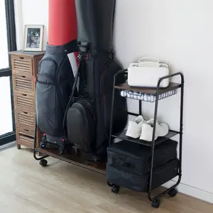 Golf Bag Storage Organizer for Garage, Large Size Adjustable Golf Bag Rack Stand with Wheels & Feet for 2 Bags, Golf Trunk Organizer, Golf Equipments Accessories, Golf Gift for Men Golfer