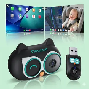 OTTOCAST Cabin Care Adapter 2026,2-in-1 Baby Car Camera & Wireless CarPlay Adapter-No Extra Screen Needed,1080P Car Baby Monitor for No-Glow Night Vision,150°Wide Angle,Plug&Play(No Android Support)