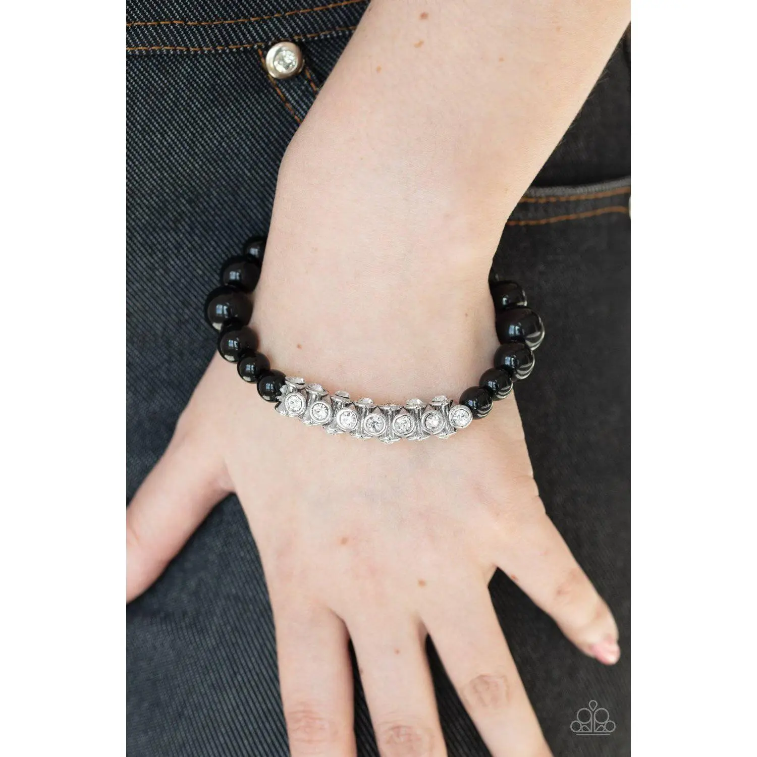 Traffic-Stopping Sparkle - Black Bead & Rhinestone Bracelet - Paparazzi Accessories