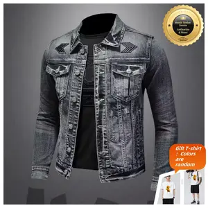 High-end American retro personality denim jacket men's Korean version slim biker cargo jacket cycling jersey
