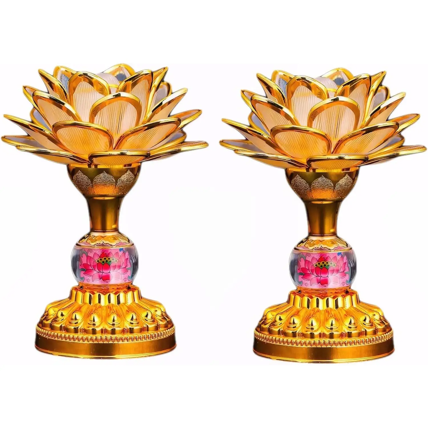 2 Pack Colorful LED Lotus Buddhist Lamp, Gradient Buddha Light for Worship, Prayer and Display, Low Power Consumption, Eco - Friendly Material for Buddha Occasions, Buddhist Supplies -