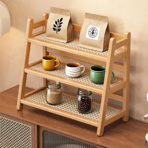 Three Tier Wooden Storage Shelf, Bamboo Ladder Shelf, Desk Tabletop Rack, Seasoning Storage Rack for Home, Office, Kitchen, Bamboo Wood Stand