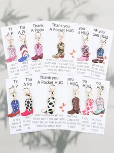 12pcs Western Cowboy Theme Boot Keychain Set, With Pocket Hug Card, Can Be Used To Decorate Bags, Backpacks, Car Keychains, Suitable For Family And Friends Birthday Gifts, Gatherings, Theme Parties, Anniversary Christmas Gifts