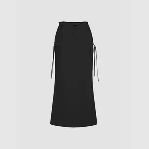 Cider [2 colors, size 2-10] Running Late Khaki Parachute Maxi Skirt