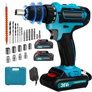 Upgraded 36VF Cordless Rechargeable Lithium Drill,Electric Screwdriver Power Tool Hand Drill Set,With 2 1500mAH Lithium Batteries, A Charger, Drill Feed,Home Repair Kit For Repair And DIY Projects