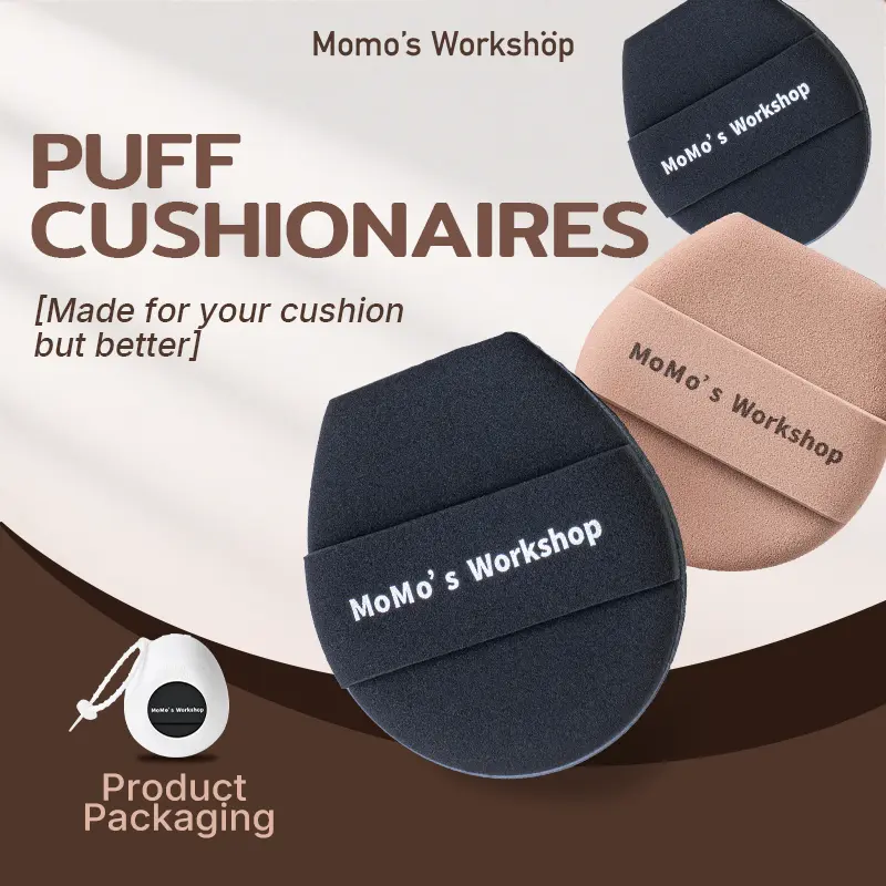 Momo's Workshop Puff Cushionaires Swipe Puff, 3 pcs Large Puffs for Air Cushion Foundation, Ultra-soft, Odourless, Travel Friendly, Storage Case