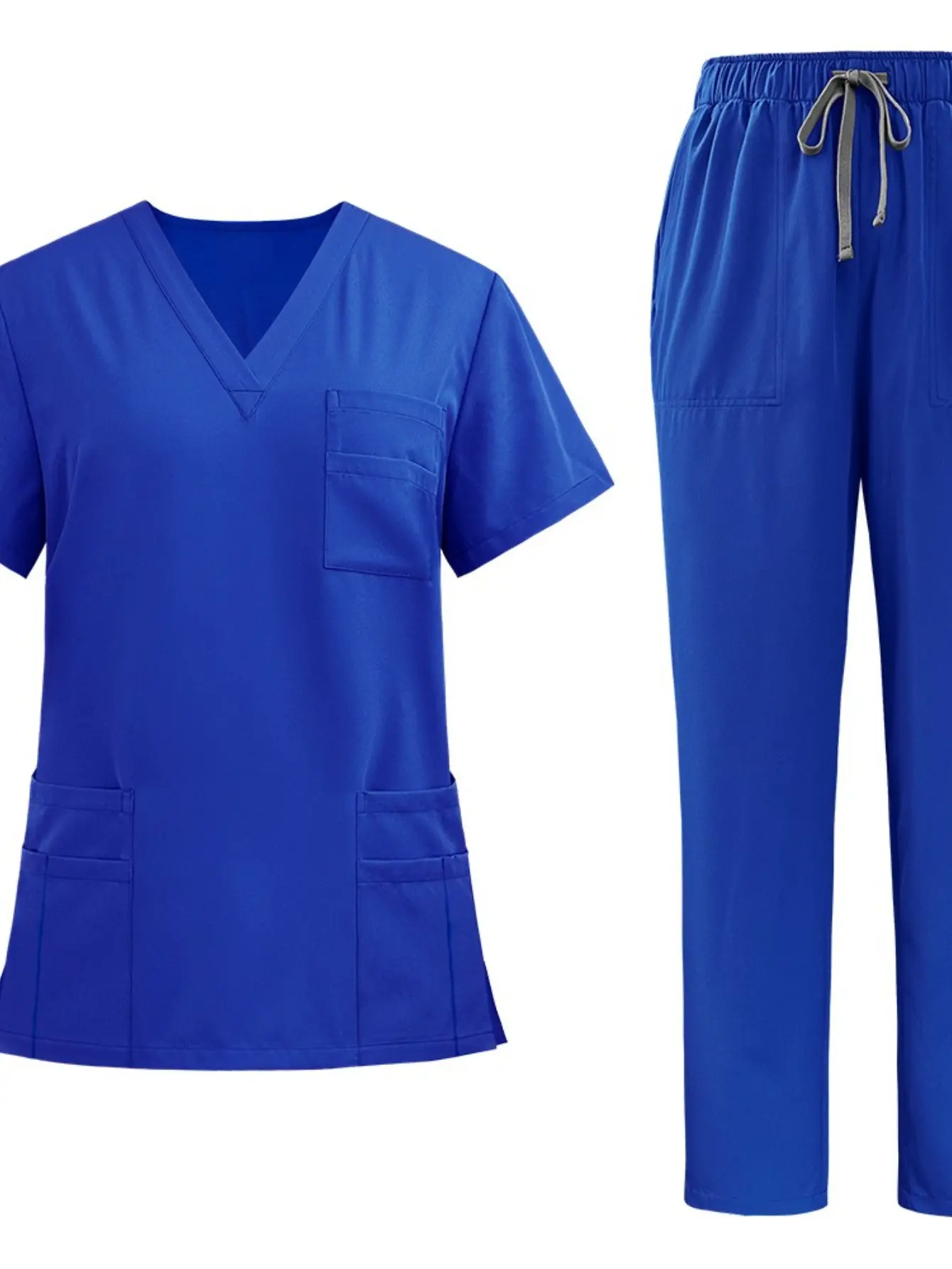 Workwear Uniform Suit Set for Men and Women, Solid Color V-Neck Short Sleeve Top and Pants, Comfortable Breathable and Wear-Resistant, Uniforms, Menswear, Polyester Uniforms