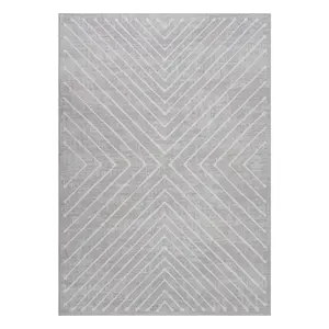 9 x 12 ft Polyester Fiber Light Grey Rectangular Area Rug, Geometric Striped Lines Print, Modern Machine Washable, High Traffic, for Living Room & Bedroom, Geometric Look