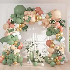 166Pcs Sage Olive Green Blush Peach Balloon Garland Arch Kit Orange White Green Gold Balloons Eucalyptus For Tropical Wedding Jungle Safari Greenery Baby Shower Birthday Party Decorations