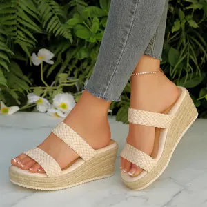 Women's Wedge Heel Sandals Espadrille Wedges Ladies' Open Toe Braided Strap Slides Slippers Vacation Essential