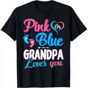 Grandpa Loves You Gender Reveal TShirt in Pink or Blue for Baby Shower