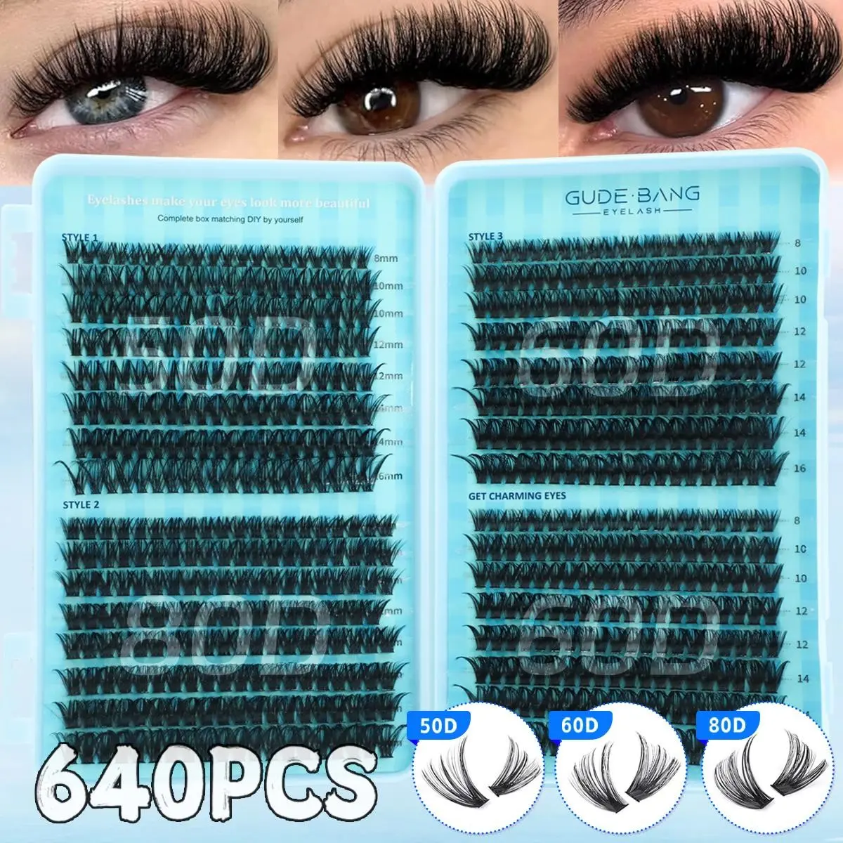 640pcs Eyelash Extension False Eyelashes Kit with Glue Tweezers Remover Cream D Curl Mixed 8-16mm Capacity Suitable for Home Application Beginner Friendly Makeup Eyelash Bond