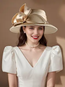 Women's Elegant Wide Brim Lace Hat, Luxurious Style for Evening Parties, Tea Ceremonies, Church Events, Fashionable Accessory