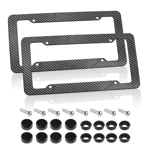 2pcs Carbon Fiber License Plate Frames Anti Rust Car Frame Kit With Fasteners And Screws Holder Automotive Exterior Accessories For Women & Men
