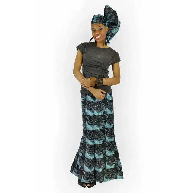 Skyblue and Coffee Brown African Print Skirt | African Fashion | Dupsie's