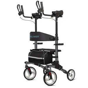 ELENKER Upright Walker Stand Up Folding Rollator Walker with 10” Front Wheels Backrest Seat and Padded Armrest for Seniors Carbon Fiber Black HFK-9240 Healthcare Equipment Tool Wheelchair Foldable Aid Daily Stick Hand dragon stick thera cane