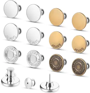 12 Sets Jean Button Pins, No Sew Instant Replacement Buttons, Reusable and Adjustable Pant Waist Tightener for Loose Jeans Wgbon