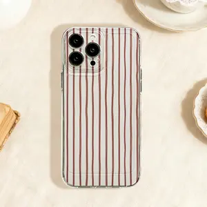 Brown Wavy Line Pattern Phone Case， Minimalist Abstract Art Design， Shockproof， Durable， for iPhone17Air 16e 15 14 13mini 12 11 Pro Max X XR XSMAX 8 7 Plus Cute Fashion AntiScratch Clear Case， Holiday Gift