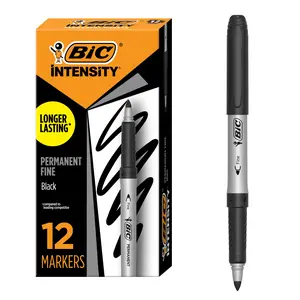 BIC Intensity Permanent Markers, Fine Point, Black, Low Odor, 12-Count