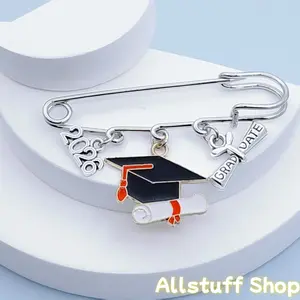 2pc Elegant Graduation Pin - Class of  Academic Decoration with Mortar Board, Diploma, Graduate Words - for Graduation Party, Diploma Case, Formal Attire - Ideal Graduate Gift for College, University, Online Ceremony - Durable Keepsake