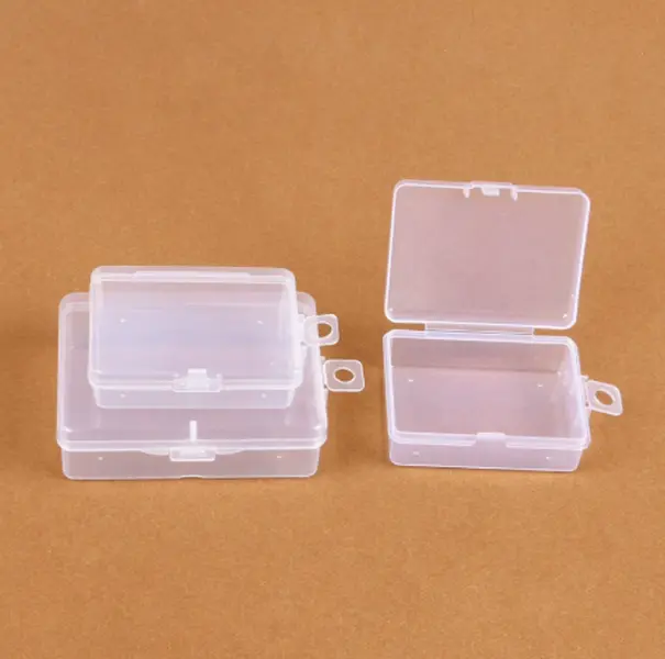 Aesthetic multi‑size transparent PP storage case, sturdy snap‑shut lid and side hanging hole, lightweight stackable structure, great for desktop organization and small‑item home storage needs.