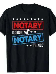 Notary Public T-Shirt - Notary Stamp & Seal Design with Notary Hat Logo |   100% Soft Fit, Black with Red Blue Notary Slogan, Professional & Casual Wear for Notaries, Lawyers, Mobile Notary Services |   Same Style for Men and Women