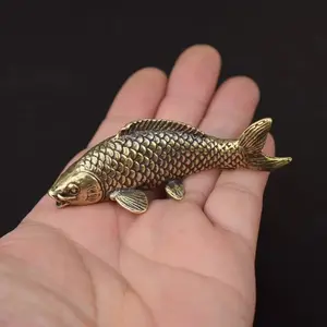 Vintage Brass Carp Fish Statue, Miniature Tea Table Pet, Small Decorative Copper Animal Feng Shui Craft, Home Decoration Accessories, Home Decor Ornaments
