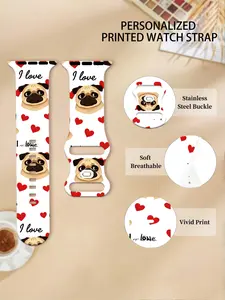 Cute Pet Heart Design Silicone Watch Band, Comfortable Soft Durable Strap for Iwatch Series 1-11 Se, Unisex Gift Choice