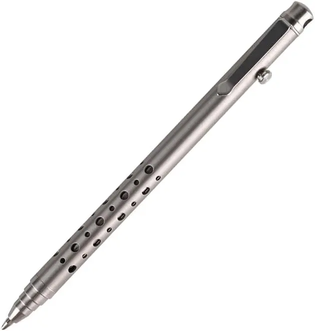SMOOTHERPRO TI701 Titanium Alloy Bolt Action Pocket Ballpoint Pen - Slim Profile, Compact, Retractable, Parker Refill Compatible EDC Item, 0.026 lb, Black Gift Boxed Premium Office Business Gift for Men (Grey), Purse Fit