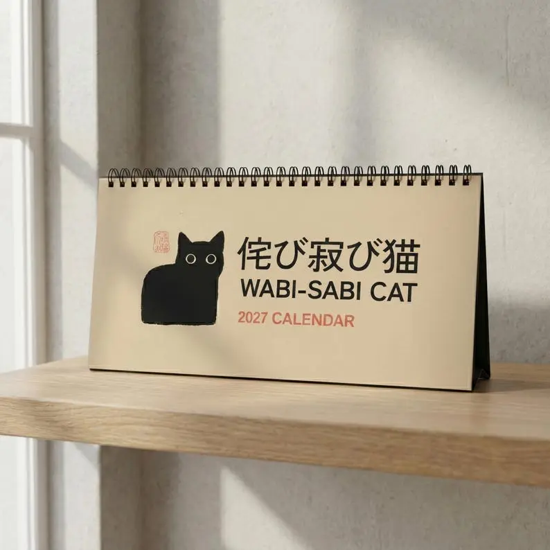Wabi-sabi Cat 2026/2027 Calendar, Table Calendar, Cat Lover, Kitty 2027