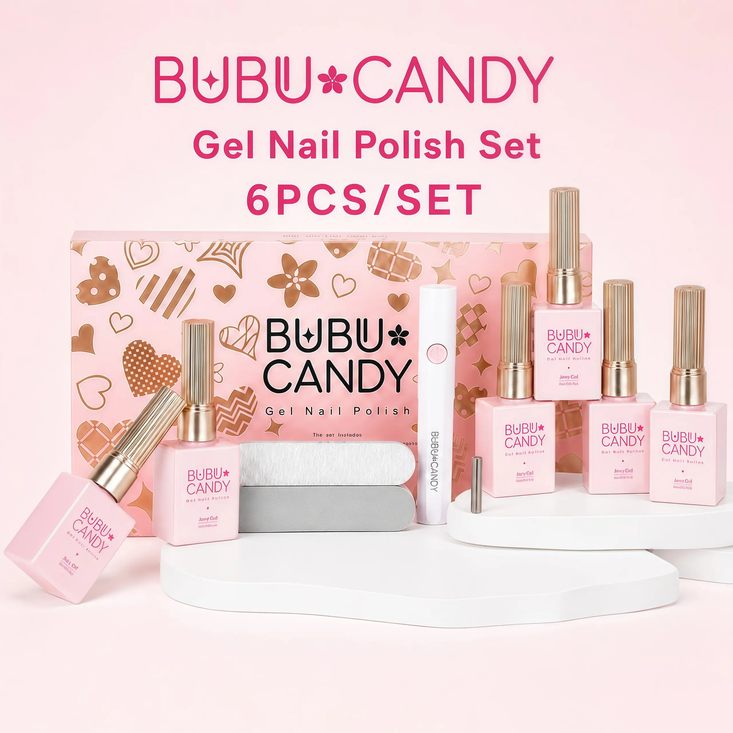 BUBU CANDY Minimalist Nude Gel Nail Polish Set, 6PCS 15ML HEMA-Free & TPO-Free UV Gel with LED Lamp, Solid Color Soak Off Gel for Home DIY Manicure