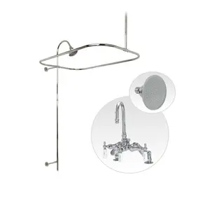 Chrome 60 Inch Deck Mount Clawfoot Tub Shower Enclosure with Gooseneck Faucet and Watering Can Shower Head