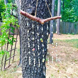 Glass Beaded Succulent SunCatcher with Gold Pots White & Iridescent Beads 15x28 Inches Sparkly Hanging Decor
