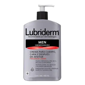 Lubriderm Men's 3-In-1 Lotion Enriched with Soothing Aloe for Body and Face, Non-Greasy Post Shave Moisturizer with Light Fragrance Body Care Moisturizing