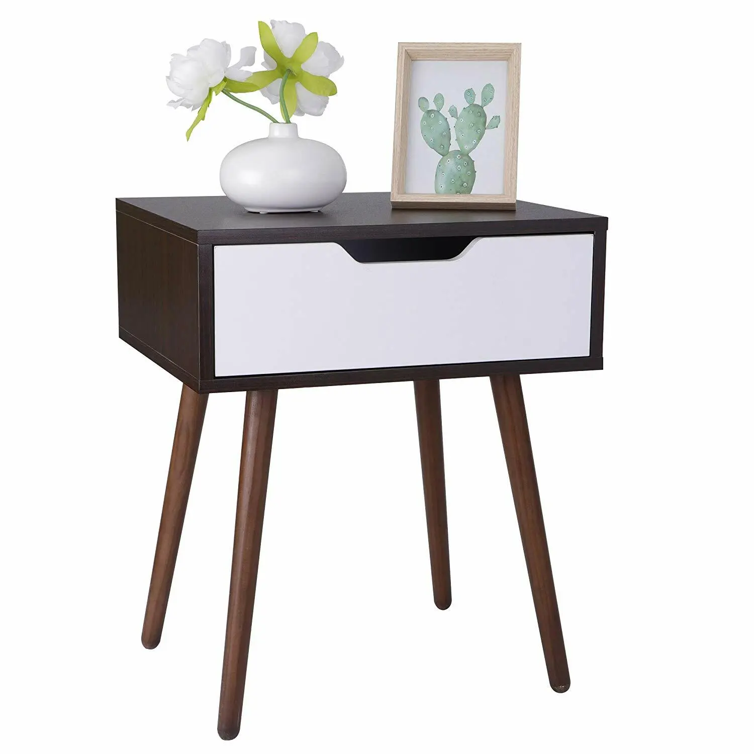 Zeny Wooden Multi-Purpose Bedside End Side Table for Small Spaces, Indoor Bedroom Furniture with Drawer, Multi-Purpose Bedside Tables