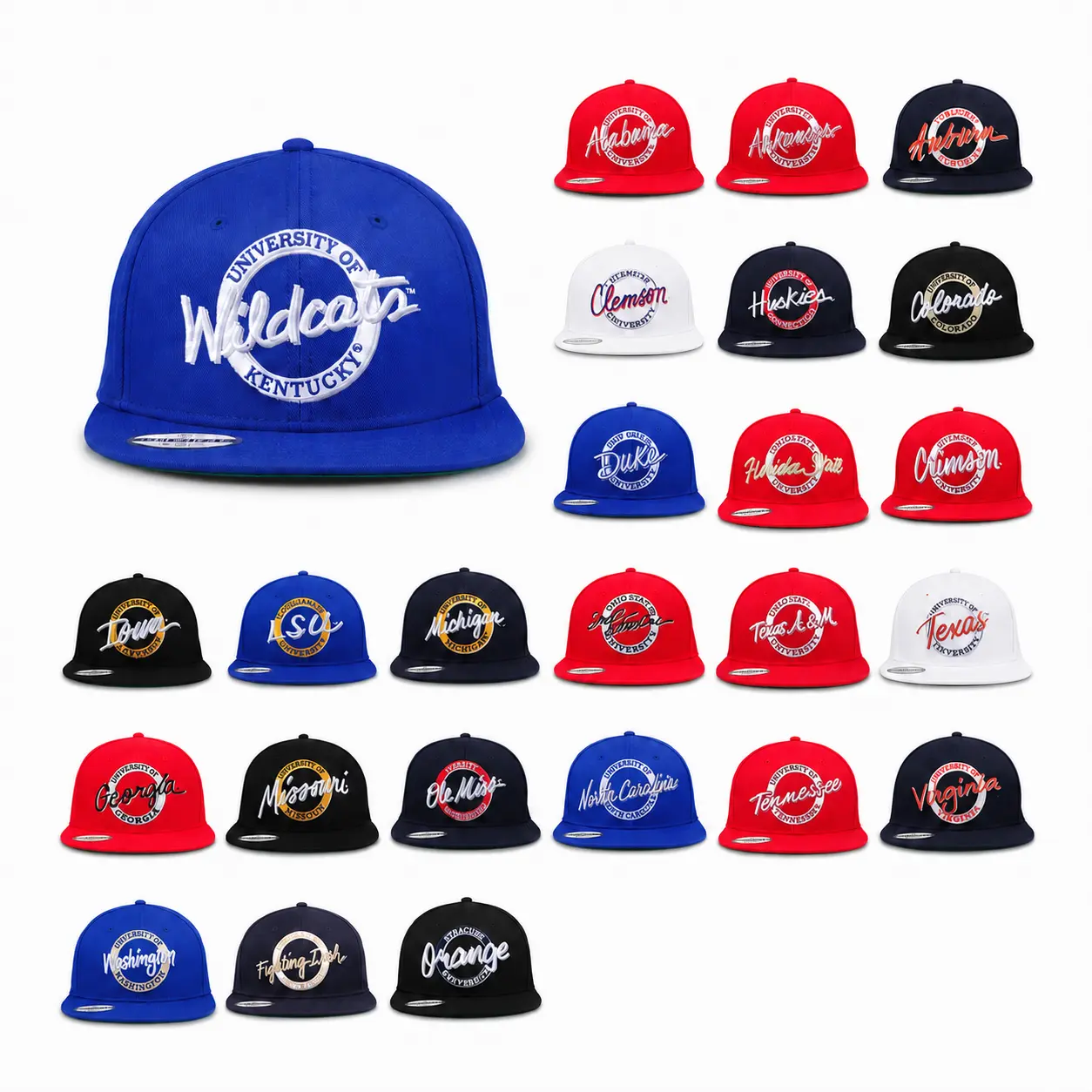 Vintage NCAA Snapback Hat Collection Oversized Script College Hats Retro Collegiate Caps University Snapbacks 90s Style Vintage Sports Hats Embroidered Script Hats Adjustable Flat Bill Snapbacks Classic College Team Hats The Game Vintage Collection