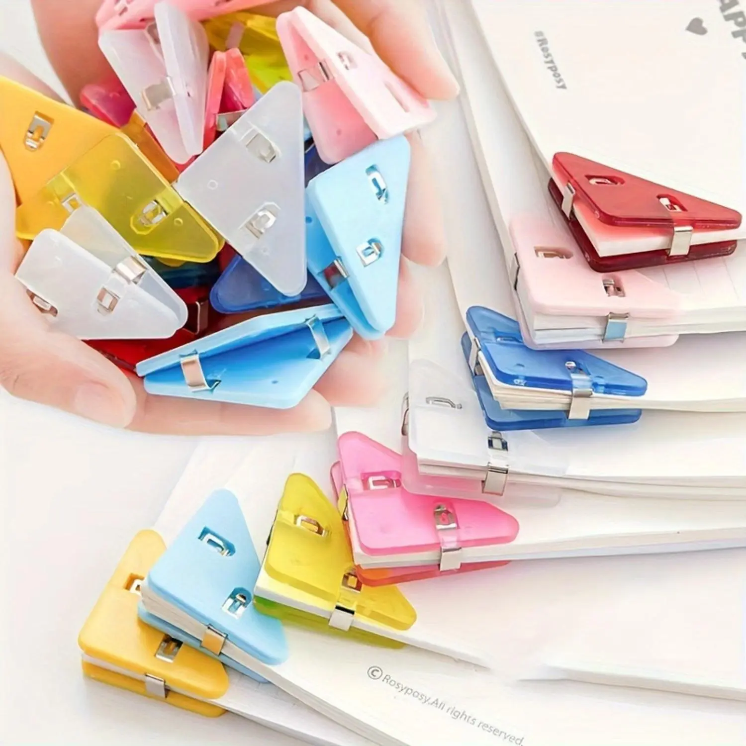 20/40/60PCS Colorful Acrylic Triangle Clips for Paper and Tickets, Durable Book Corner Page Clips for Office and Home Organization, Desktop Binder Clips in Multiple Colors, Fastener Clip