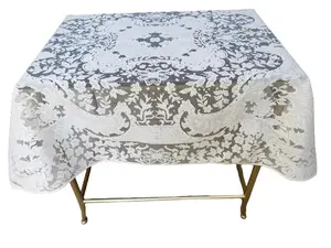 Adonisusa Cream Lace Square Tablecloth - Cotton Blend Lace Fabric, Flower Motif, 40"x40" Small Table Topper for Home, Festive Decorations