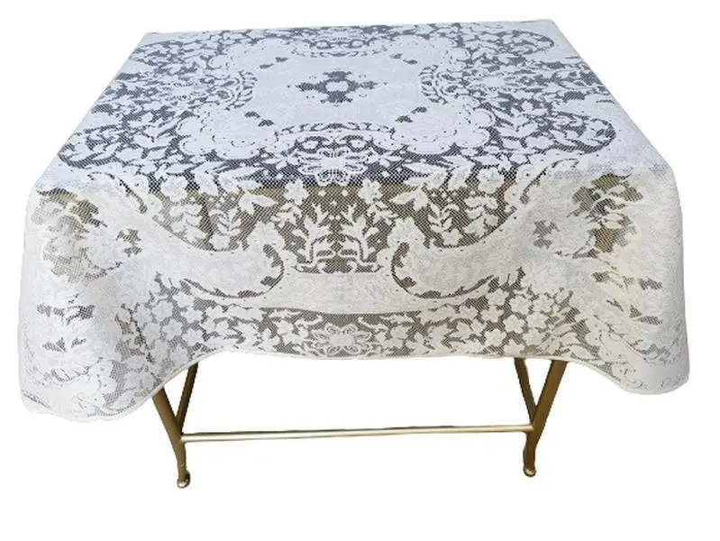 Adonisusa Classic Square Cream Lace Tablecloth - Cotton Blend, Flower Motif, 40"x40" Small Table Topper, Machine Washable Festival Party Style Table Cover for Home Festive Decor, Festival Party Style Table Covers
