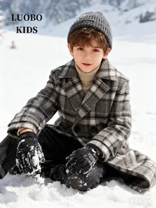【 LUOBOKIDS 】 Children's thick plaid cotton jacket, Western College style coat, Plaid Print Coats, winter warm jacket, suitable for children with a height of 90-160cm