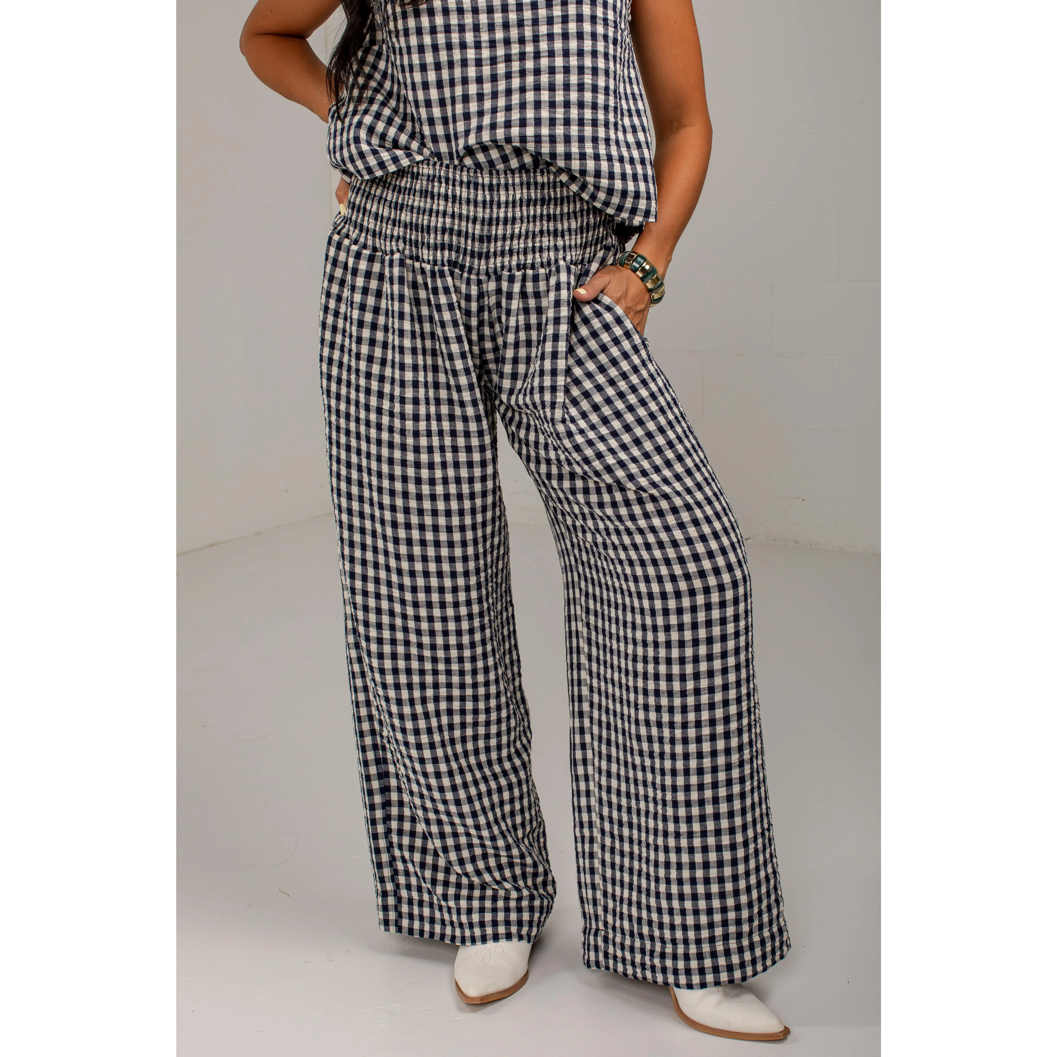 Checked In Wide Leg Gingham Pants