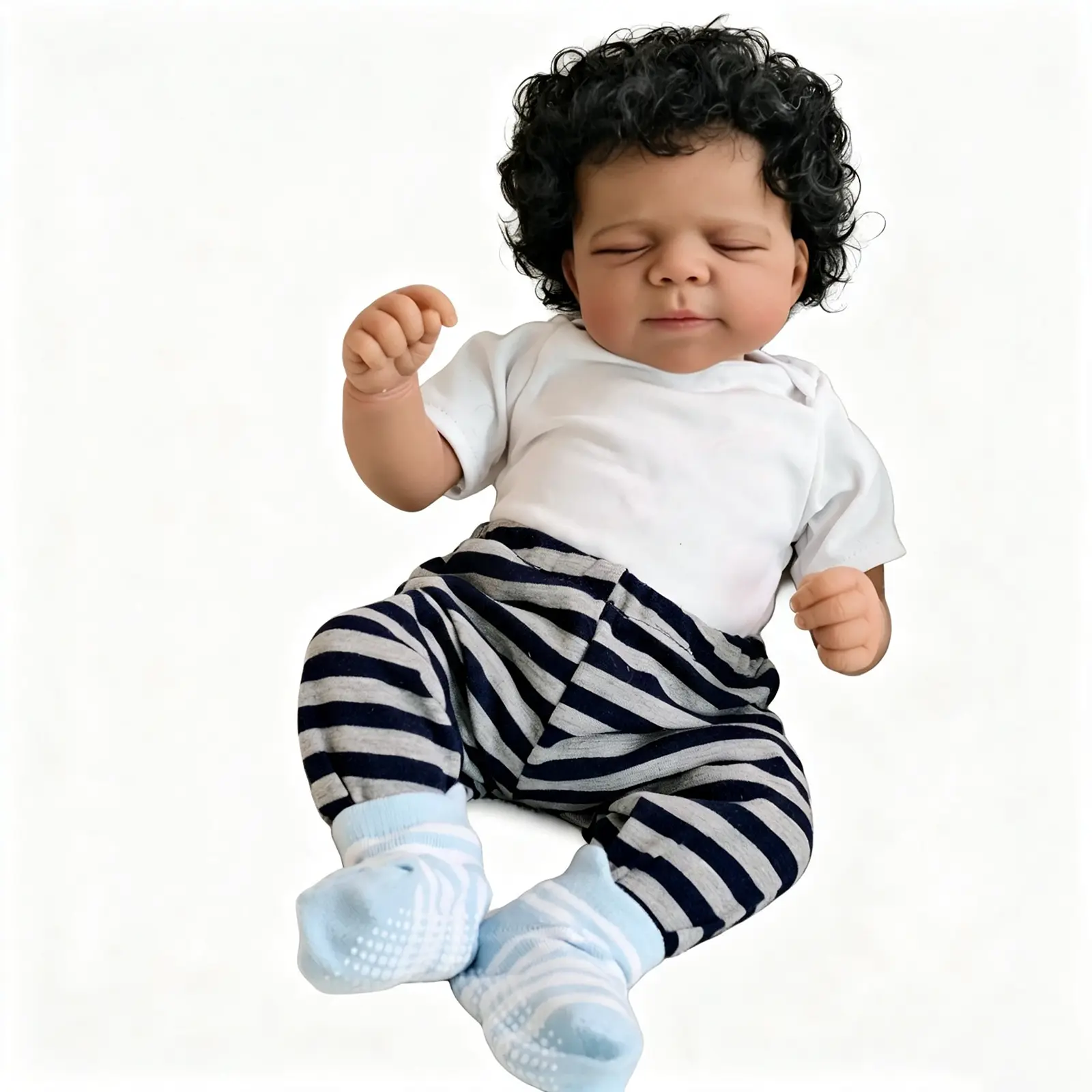 19-In Reborn Baby Doll - Lifelike Dark Skin Tone Unisex Toy, Vinyl Head, Vinyl Limbs, Cloth Body, Hand-Hair Detail, Birthday/Christmas Gift for Ages 4+