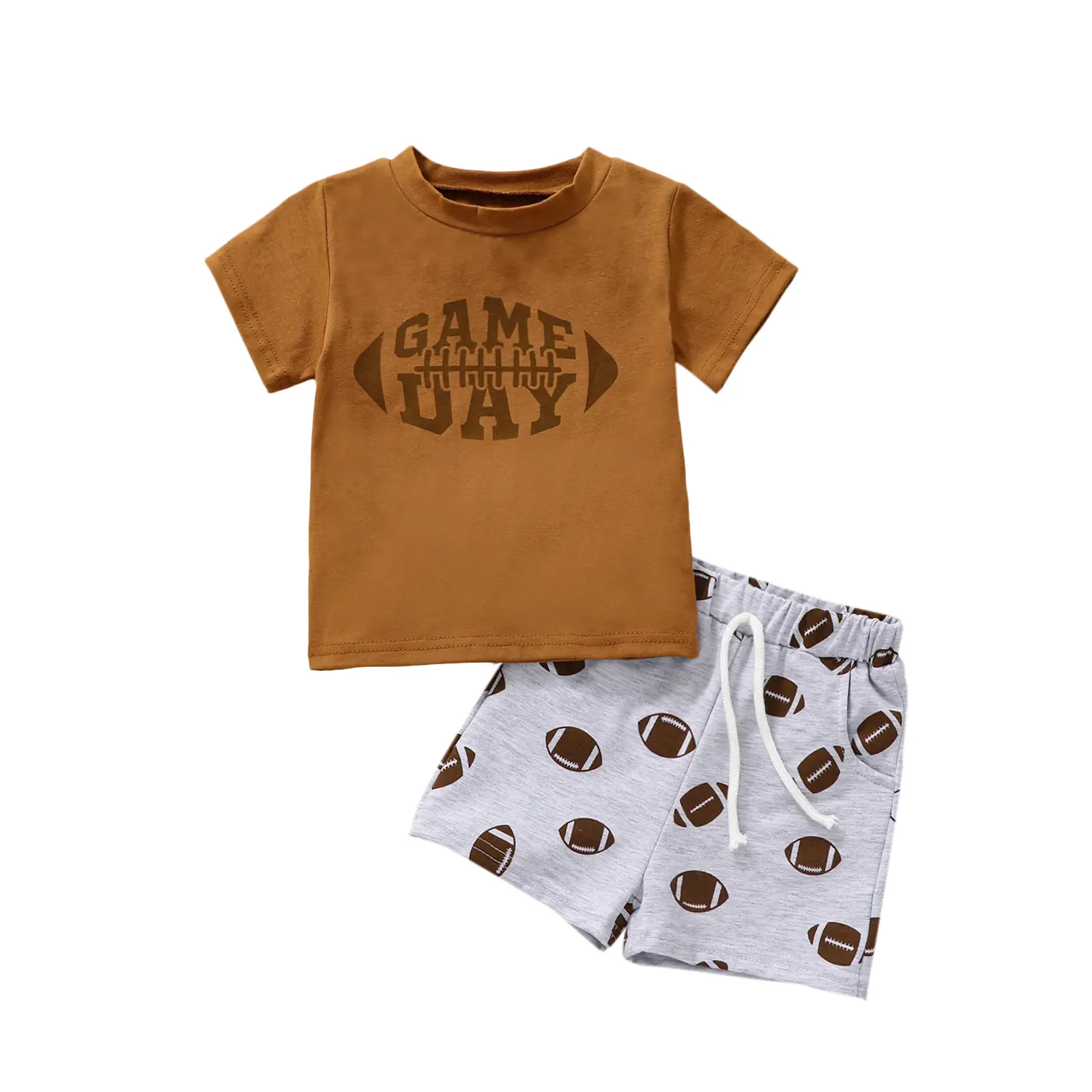 Kids Toddler Baby Boy Outfits Clothes Game Day Print T Shirt Tops + Football Print Shorts Set 2Pcs Summer