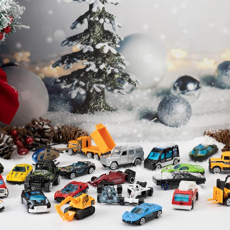 2025 Christmas Advent Calendar, 24 Days Countdown Calendar Diecast Cars Set, Christmas Vehicles Toys for Boys Kids, Classroom Prizes Xmas Gift, Xmas Party Favor Gifts, Advent Calendar Kids Slime with Accessories / Finger Puppets / Slime with Accessories