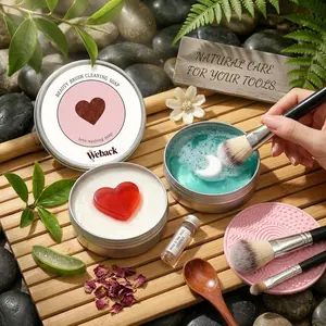 WEBACK Solid Makeup Brush Cleaner Soap with Silicone Scrub Pad, Deep Cleansing Solid Soap Balm for Beauty Blenders & Brushes, Heart & Moon Design